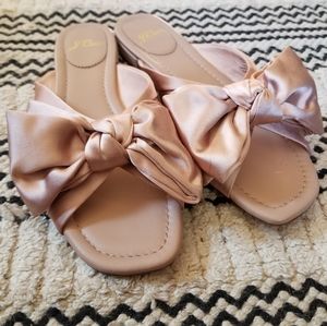 J. Crew square toe bow blush slip on sandal